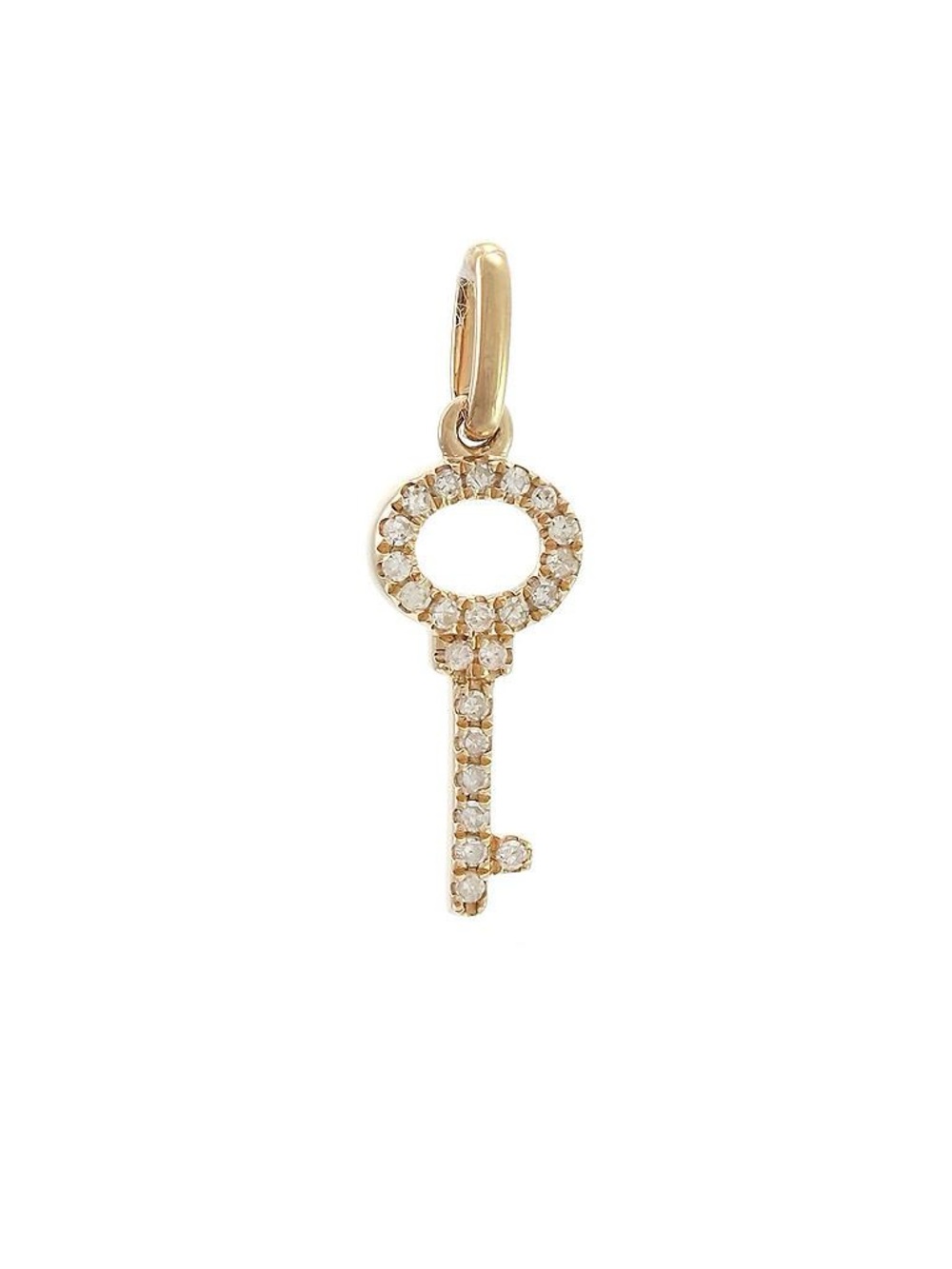 14K Real Solid Yellow Gold Key Natural Diamond Pendant 0.07ctw 18mm